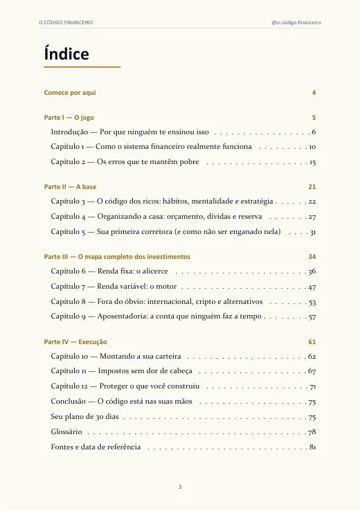 Página 3: o índice do livro